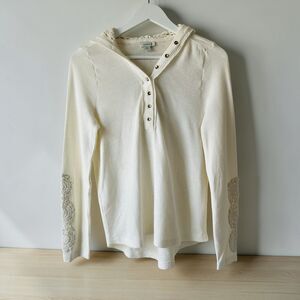 Sundance Womens Cream Henley Top Lace Detailing Hoodie Sweater Sz S Minimalist